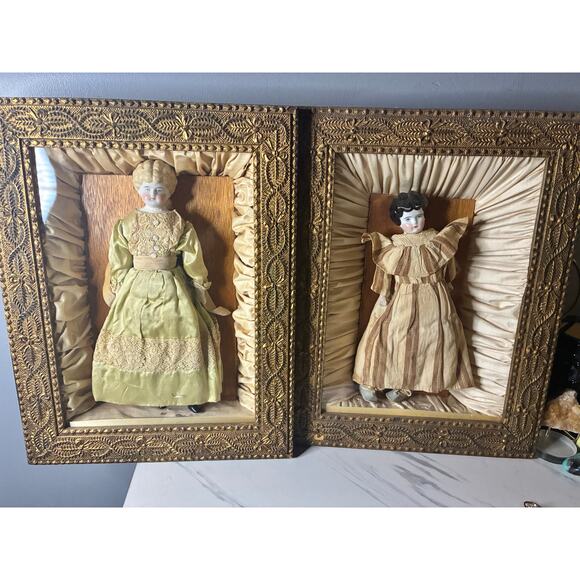 1889 Catholic Devotional Shrine Pair Framed Religious Figures with Original Text - Picture 2 of 16